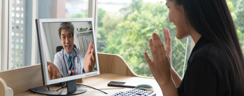 a provider performing a telehealth visit from his living room